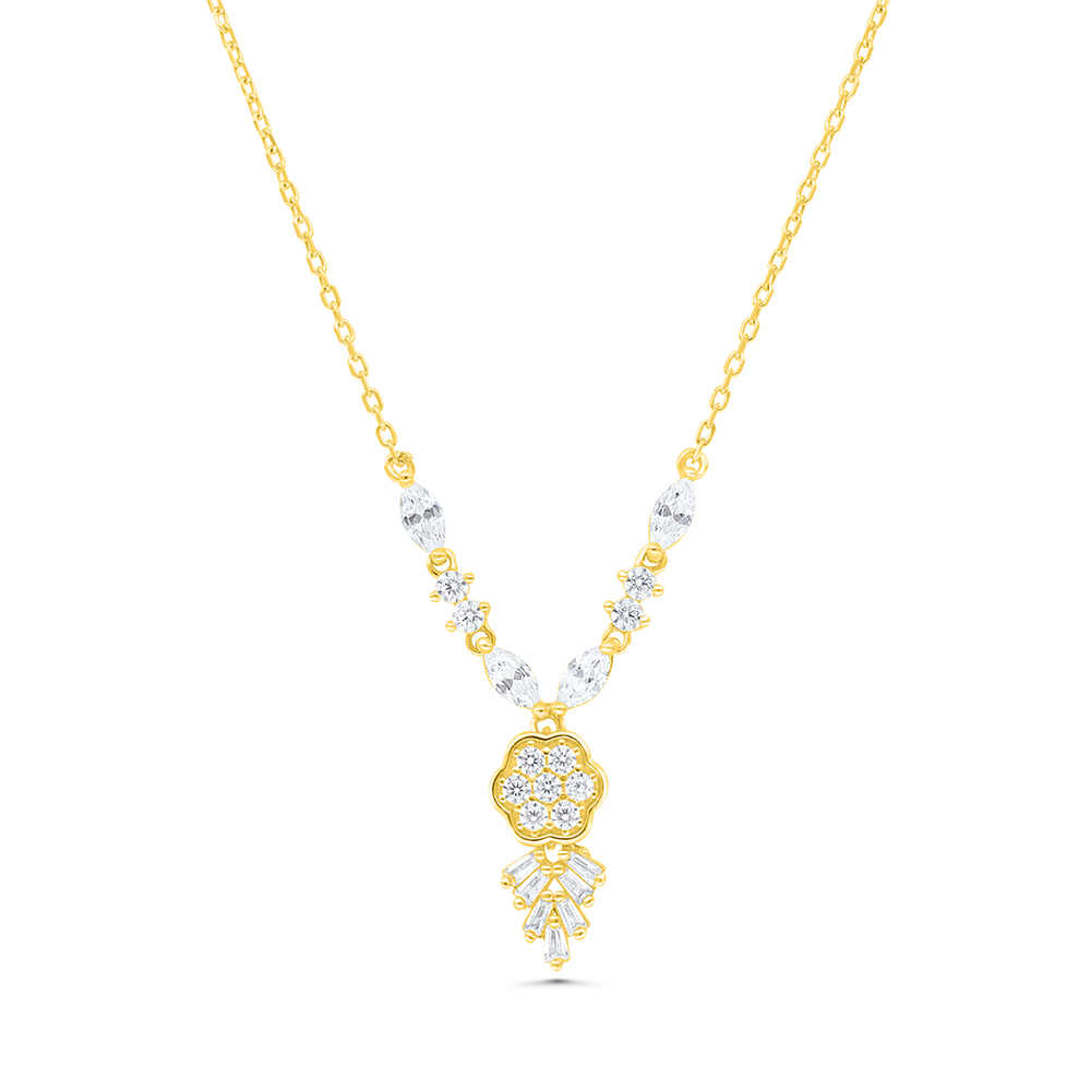 Sterling Silver 925 Necklace Gold Plated Embedded With White CZ