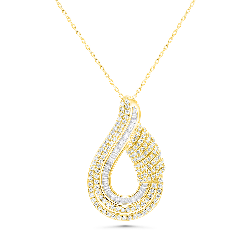 Sterling Silver 925 Necklace Gold Plated Embedded With White CZ