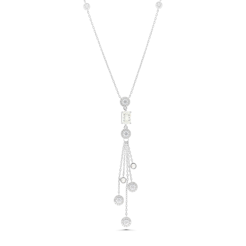 Sterling Silver 925 Necklace Rhodium Plated Embedded With Yellow Zircon And White CZ