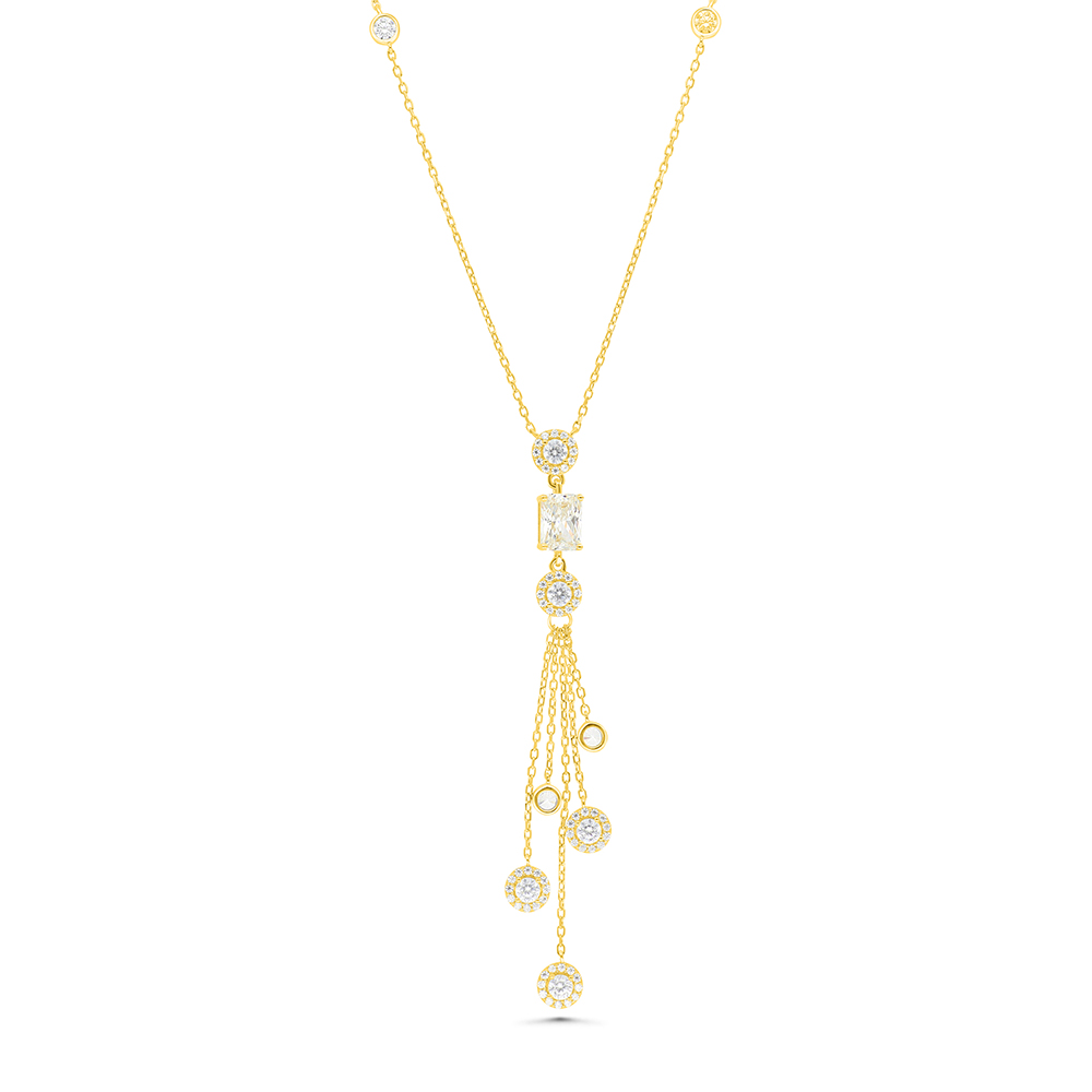 Sterling Silver 925 Necklace Gold Plated Embedded With Yellow Zircon And White CZ