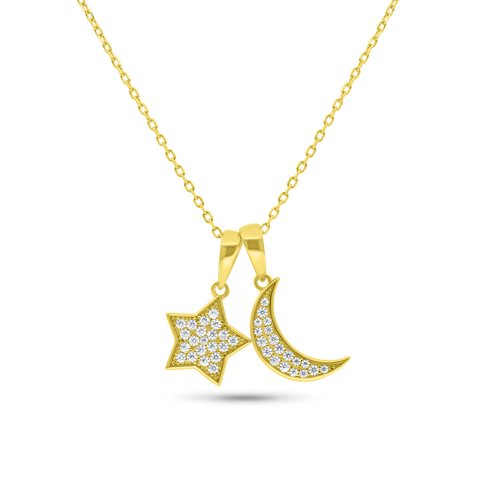 Sterling Silver 925 Necklace Gold Plated Embedded With White CZ