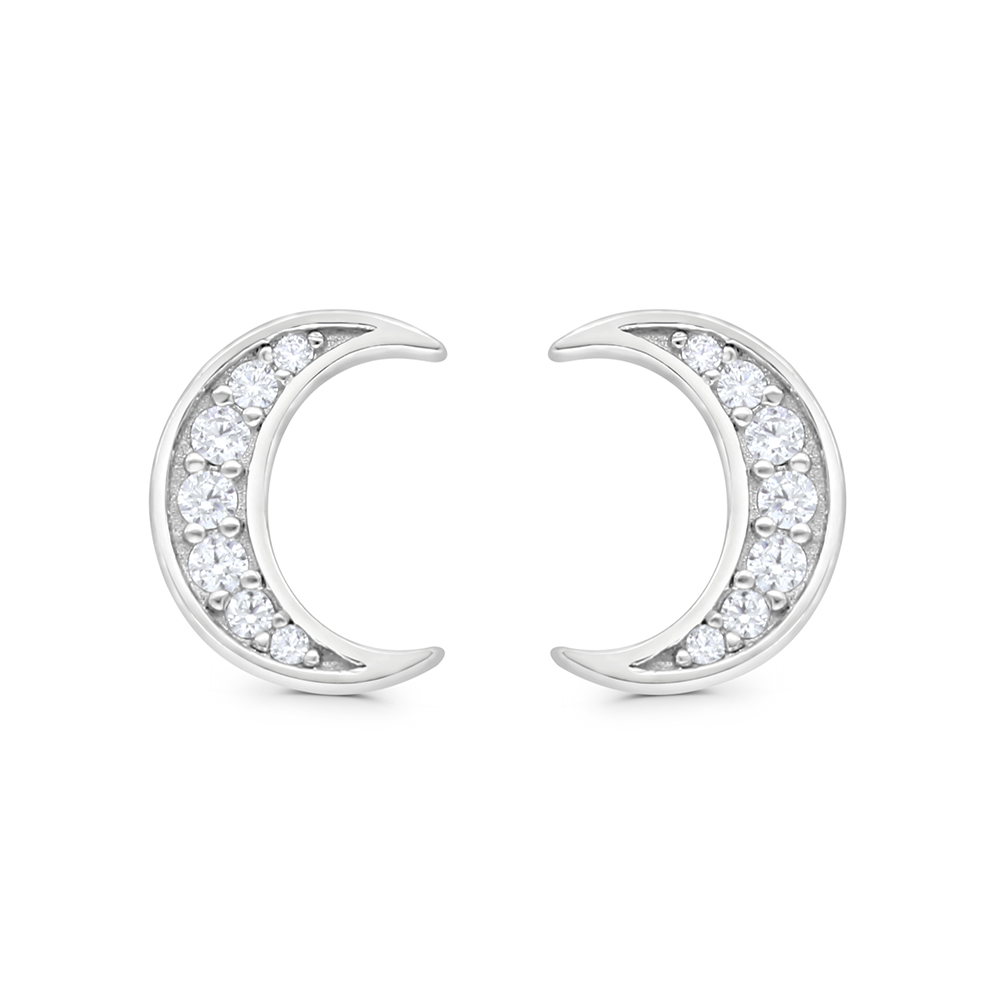 Sterling Silver 925 Earring Rhodium Plated Embedded With White CZ