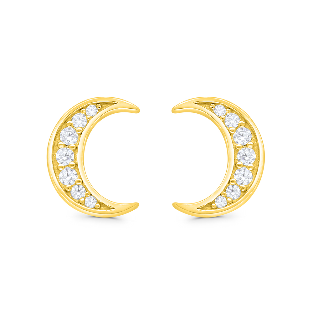 Sterling Silver 925 Earring Gold Plated Embedded With White CZ