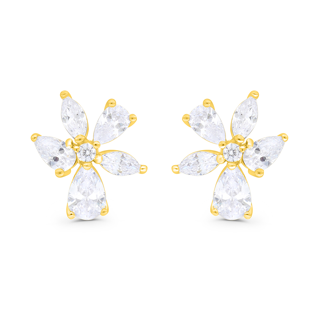 Sterling Silver 925 Earring Gold Plated Embedded With White CZ