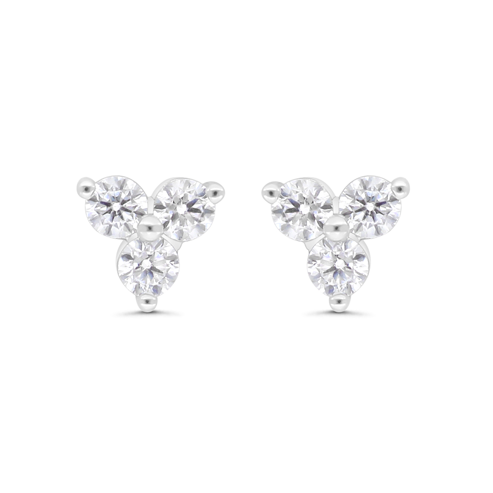 Sterling Silver 925 Earring Rhodium Plated Embedded With White CZ