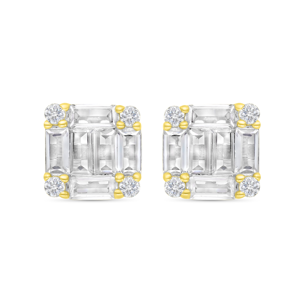 Sterling Silver 925 Earring Gold Plated Embedded With White CZ