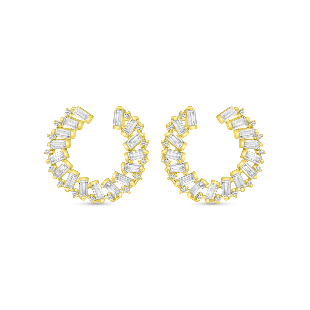 Sterling Silver 925 Earring Gold Plated Embedded With White CZ