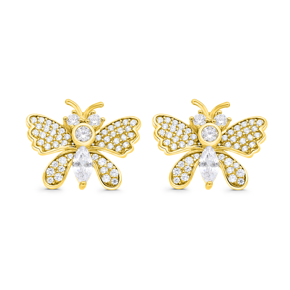 Sterling Silver 925 Earring Gold Plated Embedded With White CZ