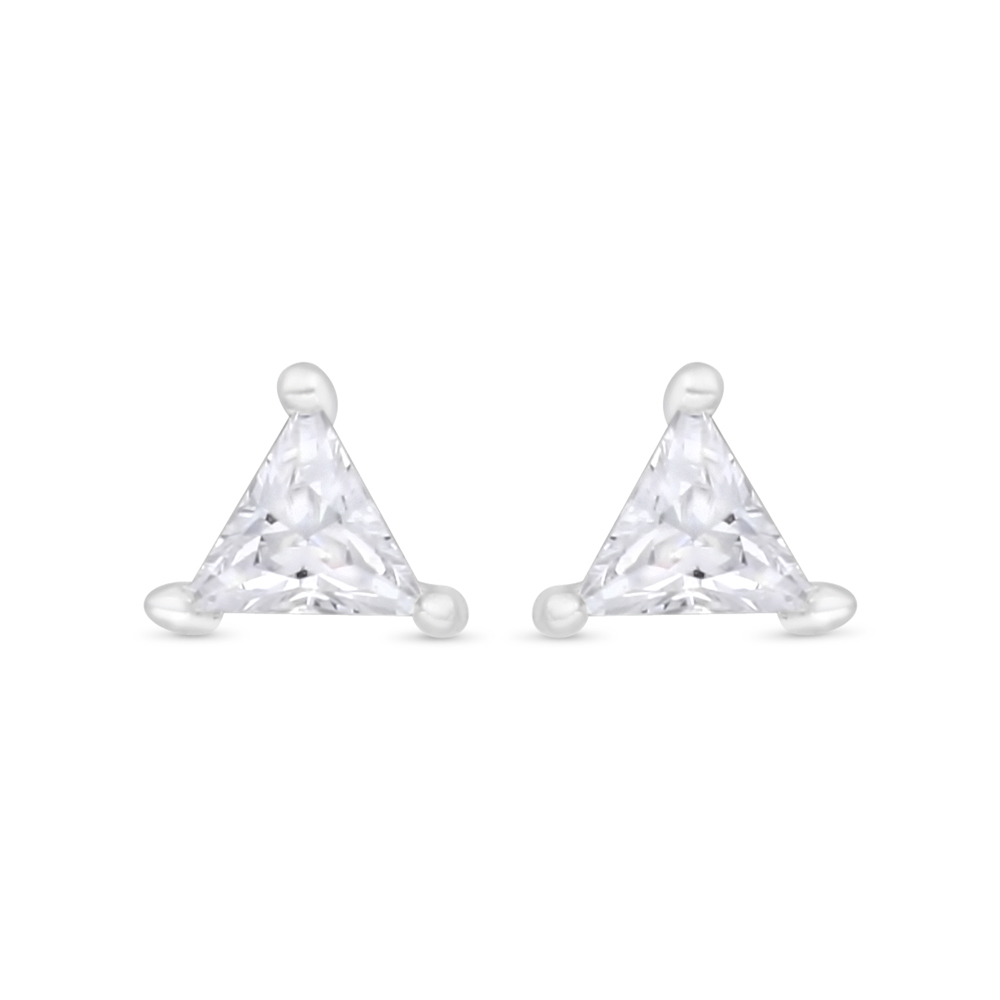 Sterling Silver 925 Earring Rhodium Plated Embedded With White CZ