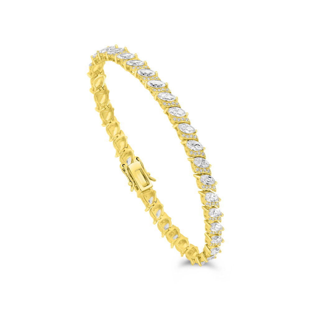 Sterling Silver 925 Bracelet Gold Plated Embedded With White CZ 