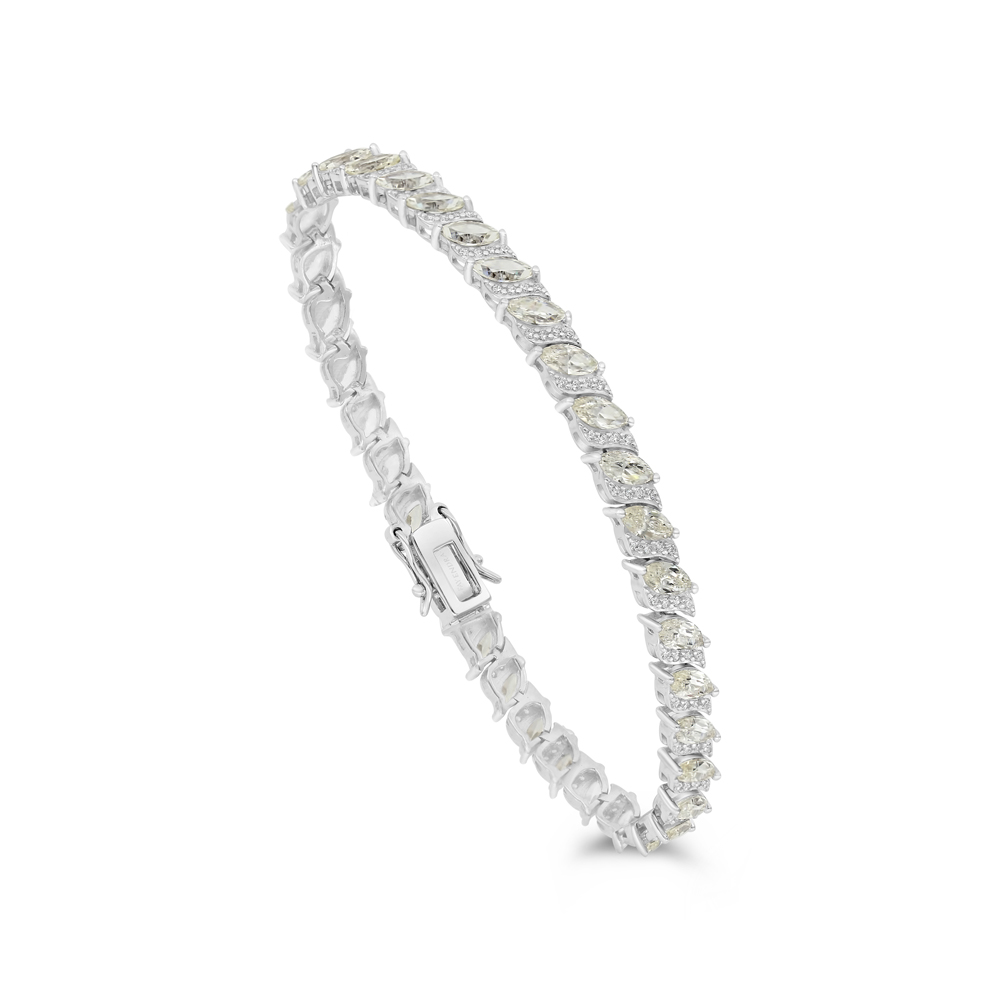 Sterling Silver 925 Bracelet Rhodium Plated Embedded With Yellow Zircon And White CZ