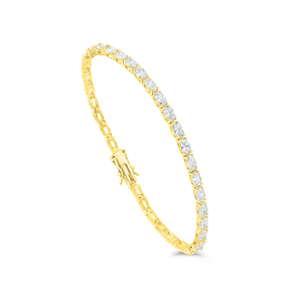 Sterling Silver 925 Bracelet Gold Plated Embedded With White CZ 