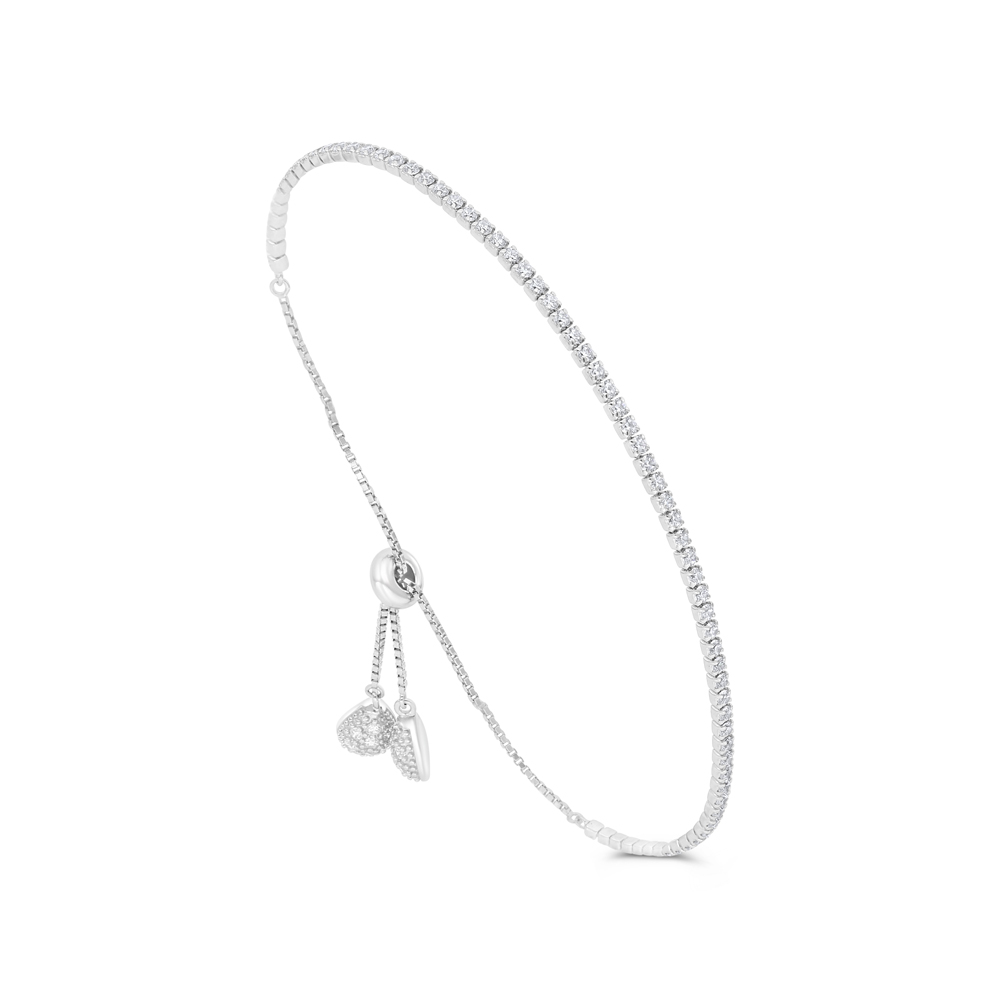 Sterling Silver 925 Bracelet Rhodium Plated Embedded With White CZ 