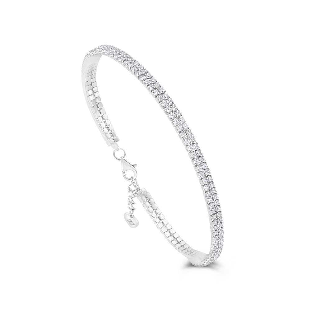 Sterling Silver 925 Bracelet Rhodium Plated Embedded With White CZ 