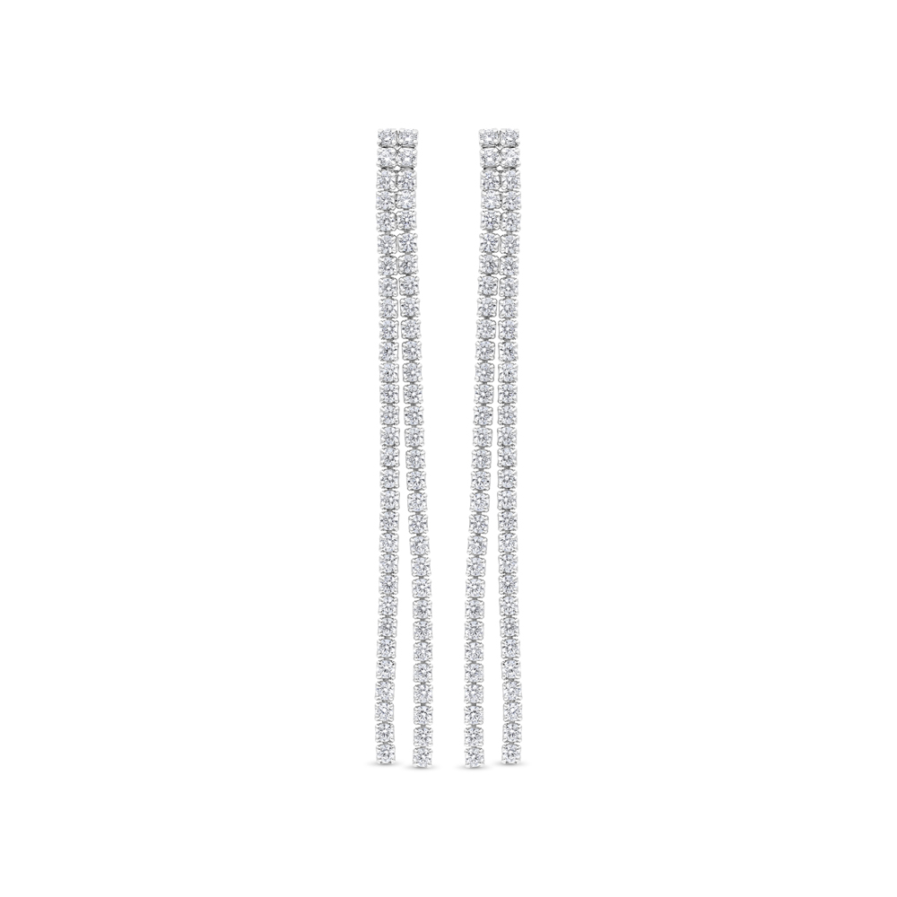 Sterling Silver 925 Earring Rhodium Plated Embedded With White CZ 