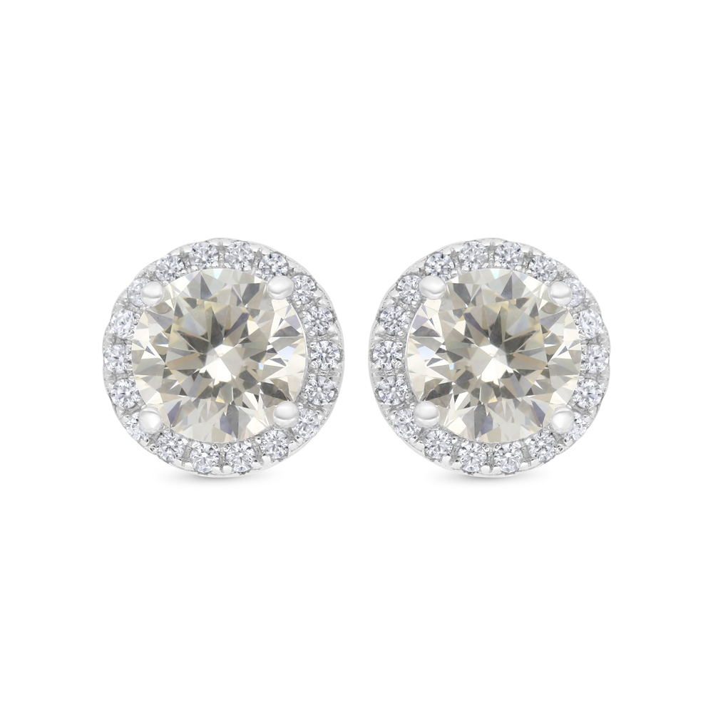 Sterling Silver 925 Earring Rhodium Plated Embedded With Yellow Zircon And White CZ