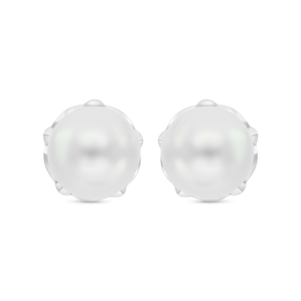 Sterling Silver 925 Earring Rhodium Plated Embedded With White Shell Pearl And White CZ