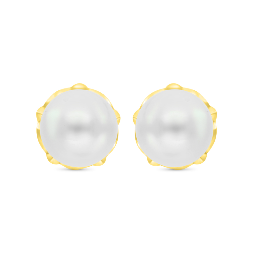 Sterling Silver 925 Earring Gold Plated Embedded With White Shell Pearl And White CZ