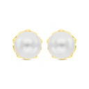 Sterling Silver 925 Earring Gold Plated Embedded With White Shell Pearl And White CZ