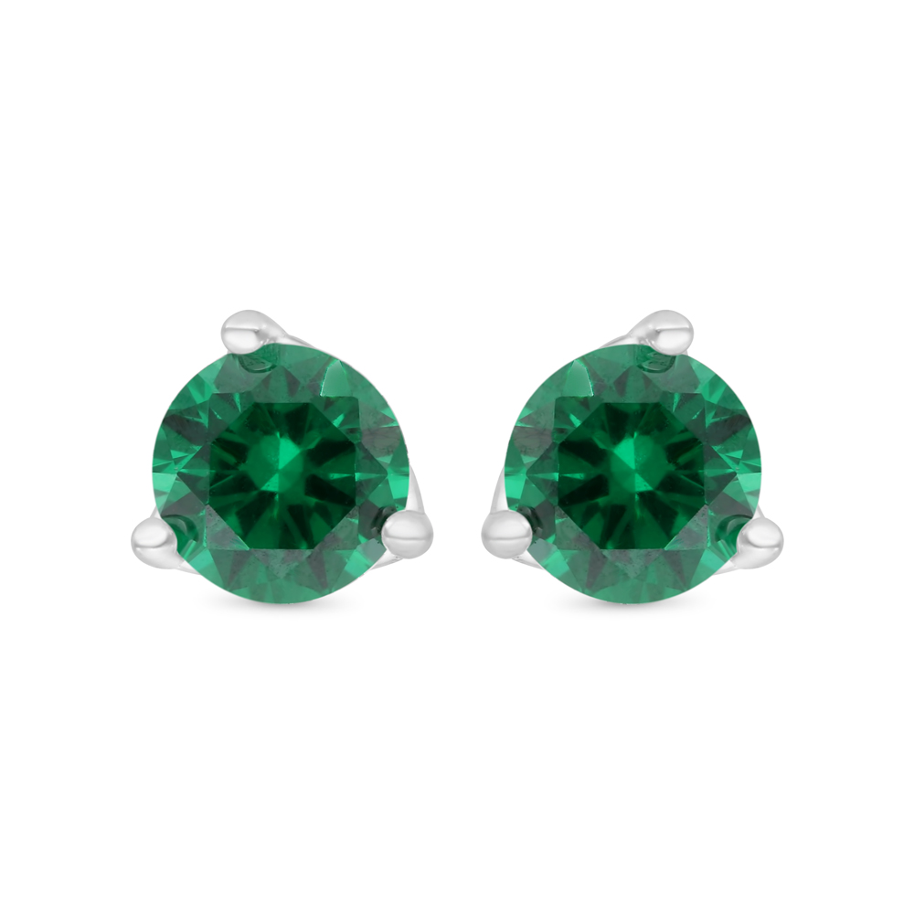 Sterling Silver 925 Earring Rhodium Plated Embedded With Emerald Zircon 