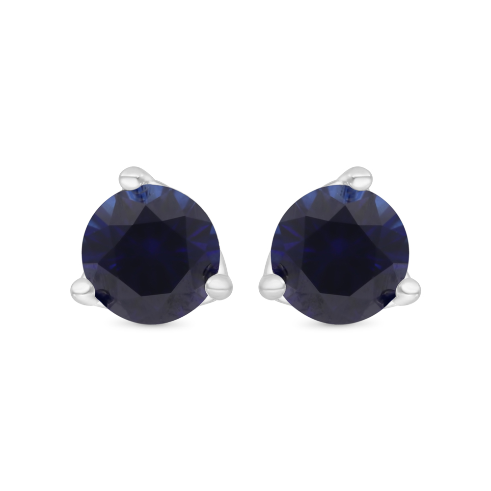 Sterling Silver 925 Earring Rhodium Plated Embedded With Sapphire Corundum 