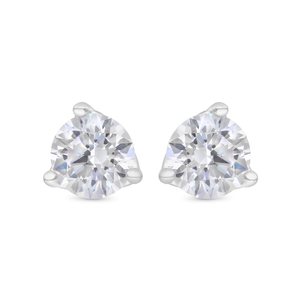 Sterling Silver 925 Earring Rhodium Plated Embedded With White CZ