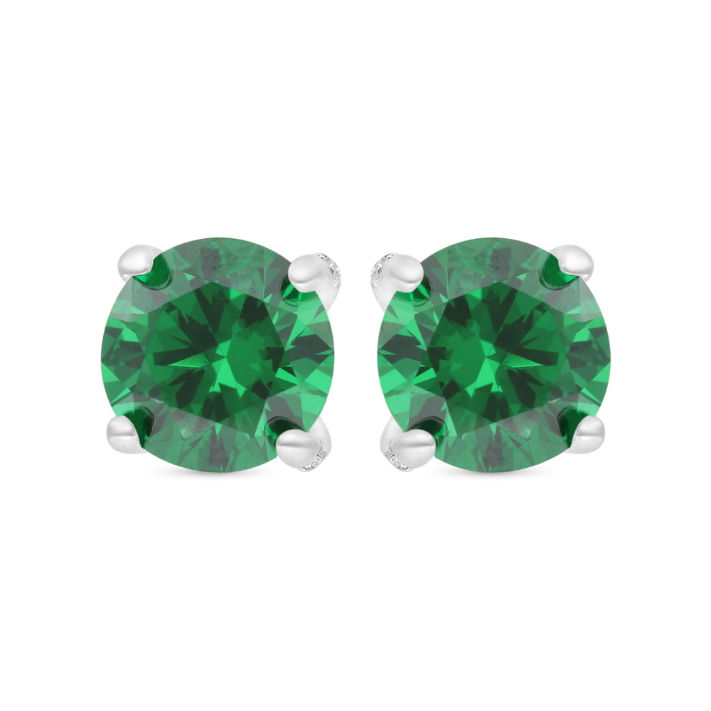 Sterling Silver 925 Earring Rhodium Plated Embedded With Emerald Zircon And White CZ