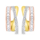 Sterling Silver 925 Earring Rhodium And Gold And Rose Gold Plated Embedded With White CZ