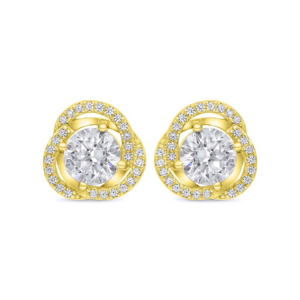 Sterling Silver 925 Earring Gold Plated Embedded With Yellow Zircon And White CZ