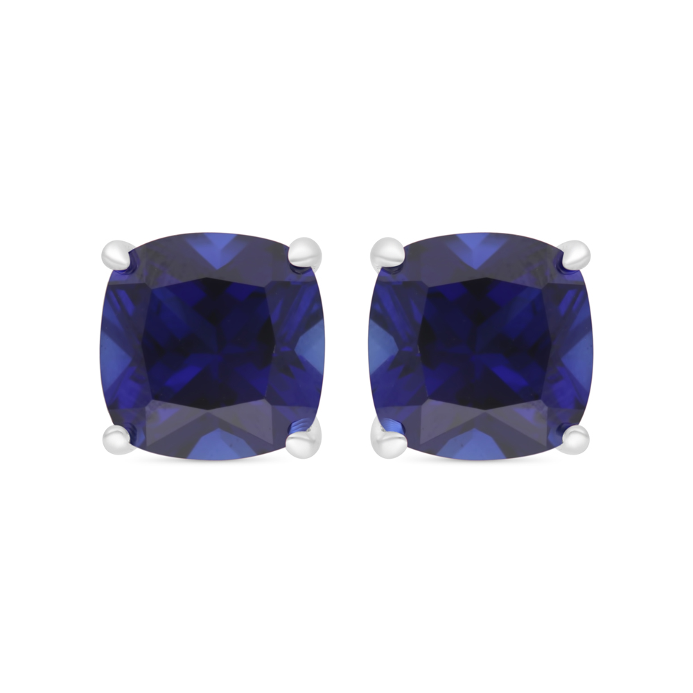 Sterling Silver 925 Earring Rhodium Plated Embedded With Sapphire Corundum 