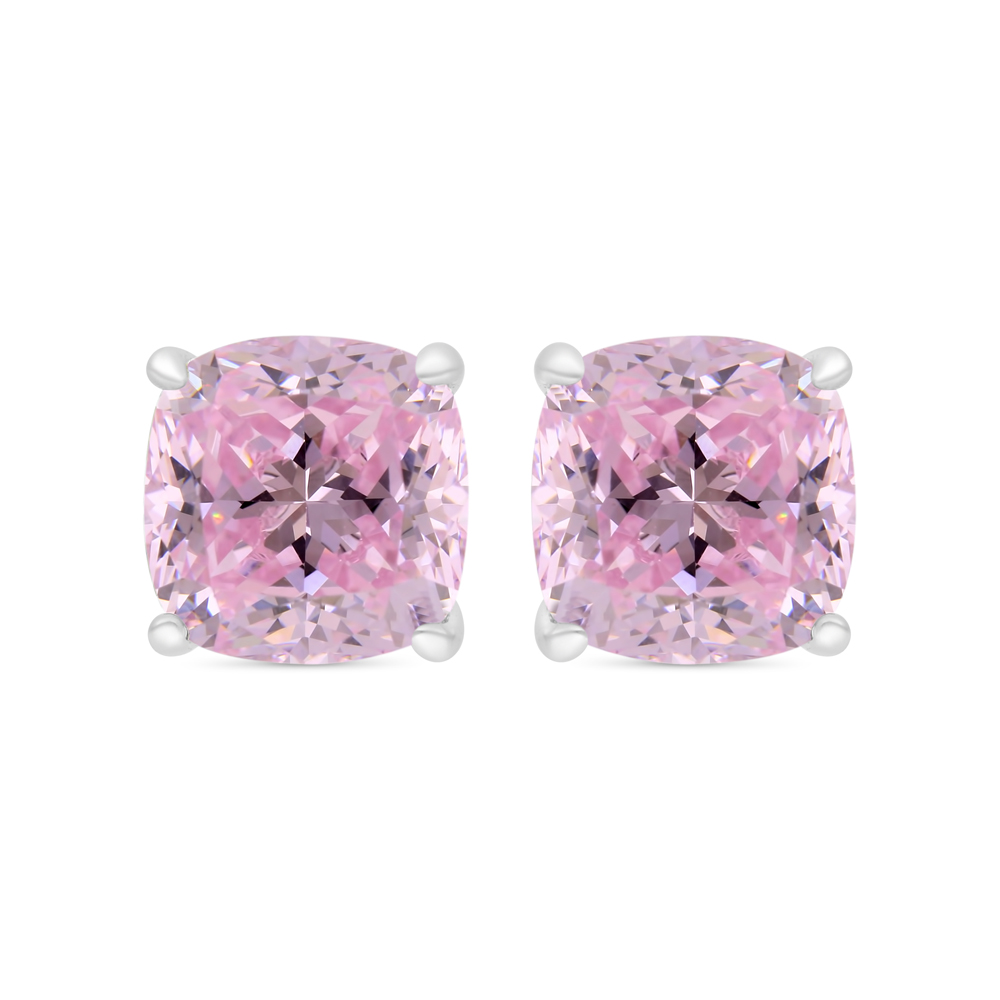 Sterling Silver 925 Earring Rhodium Plated Embedded With Pink Zircon 