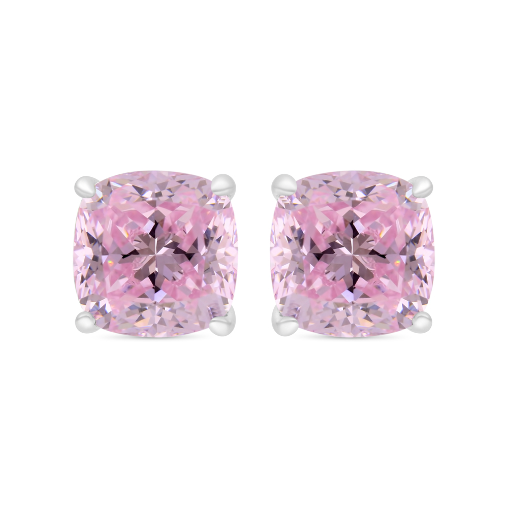 Sterling Silver 925 Earring Rhodium Plated Embedded With Pink Zircon 