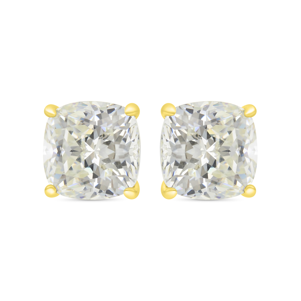 Sterling Silver 925 Earring Gold Plated Embedded With Yellow Zircon 