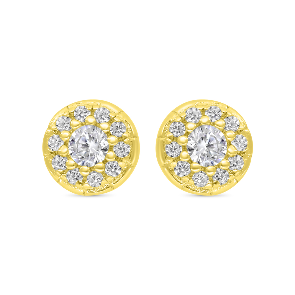Sterling Silver 925 Earring Gold Plated Embedded With White CZ