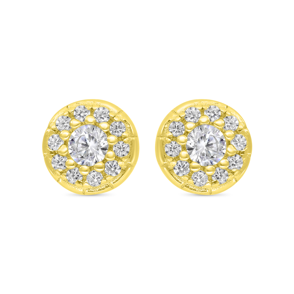 Sterling Silver 925 Earring Gold Plated Embedded With White CZ