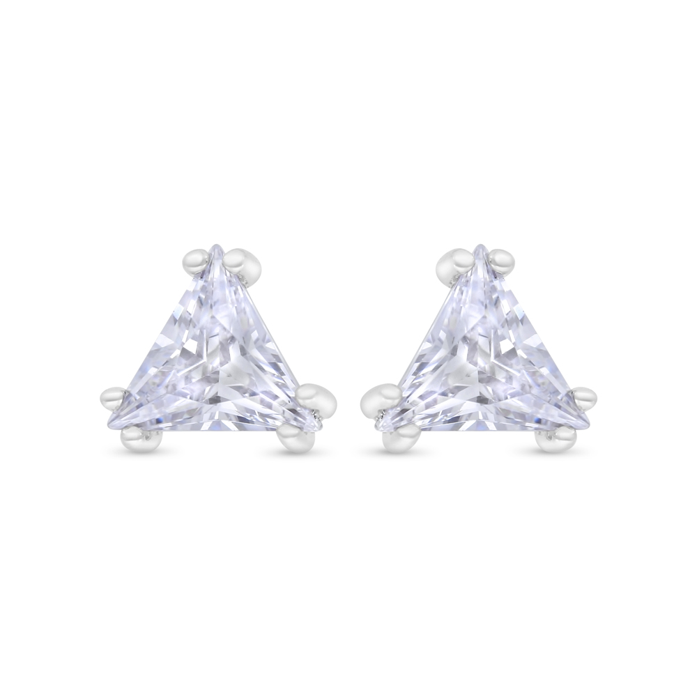 Sterling Silver 925 Earring Rhodium Plated Embedded With White CZ