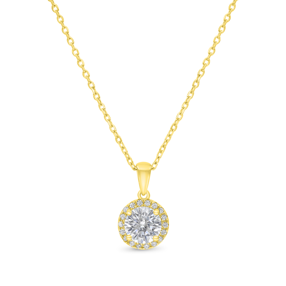 Sterling Silver 925 Necklace Gold Plated Embedded With Yellow Zircon And White CZ