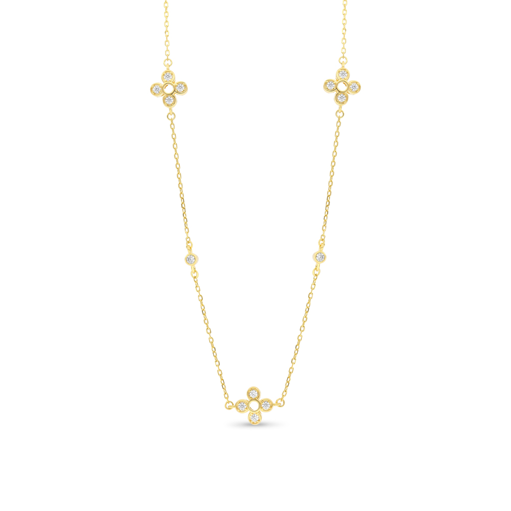 Sterling Silver 925 Necklace Gold Plated Embedded With White CZ