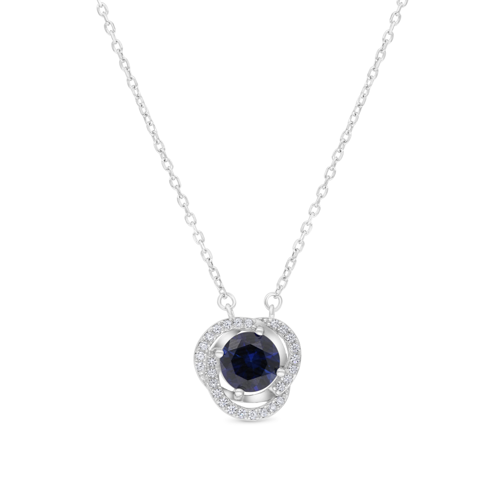 Sterling Silver 925 Necklace Rhodium Plated Embedded With Sapphire Corundum And White CZ