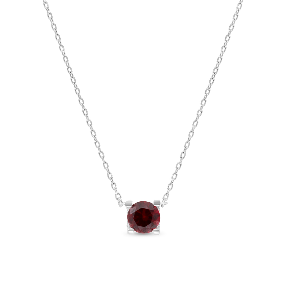 Sterling Silver 925 Necklace Rhodium Plated Embedded With Ruby Corundum And White CZ