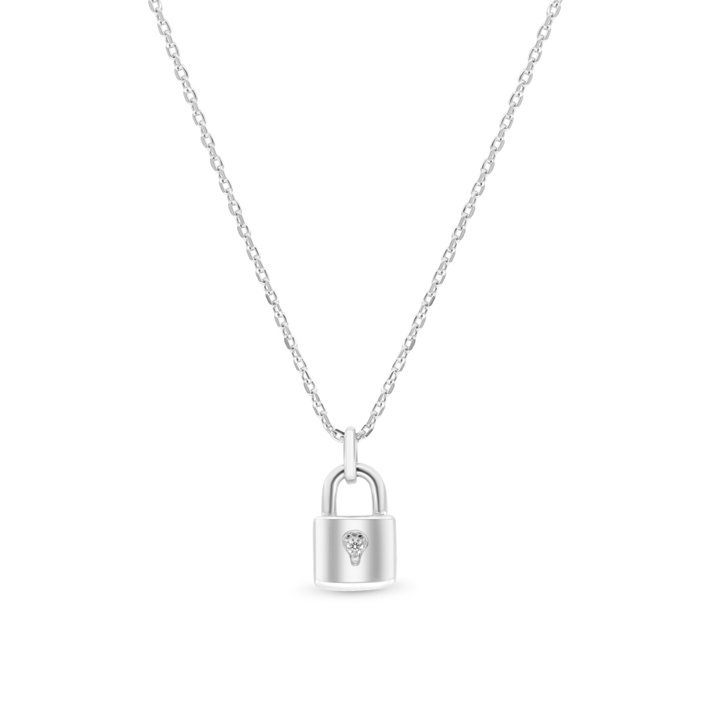 Sterling Silver 925 Necklace Rhodium Plated Embedded With White CZ