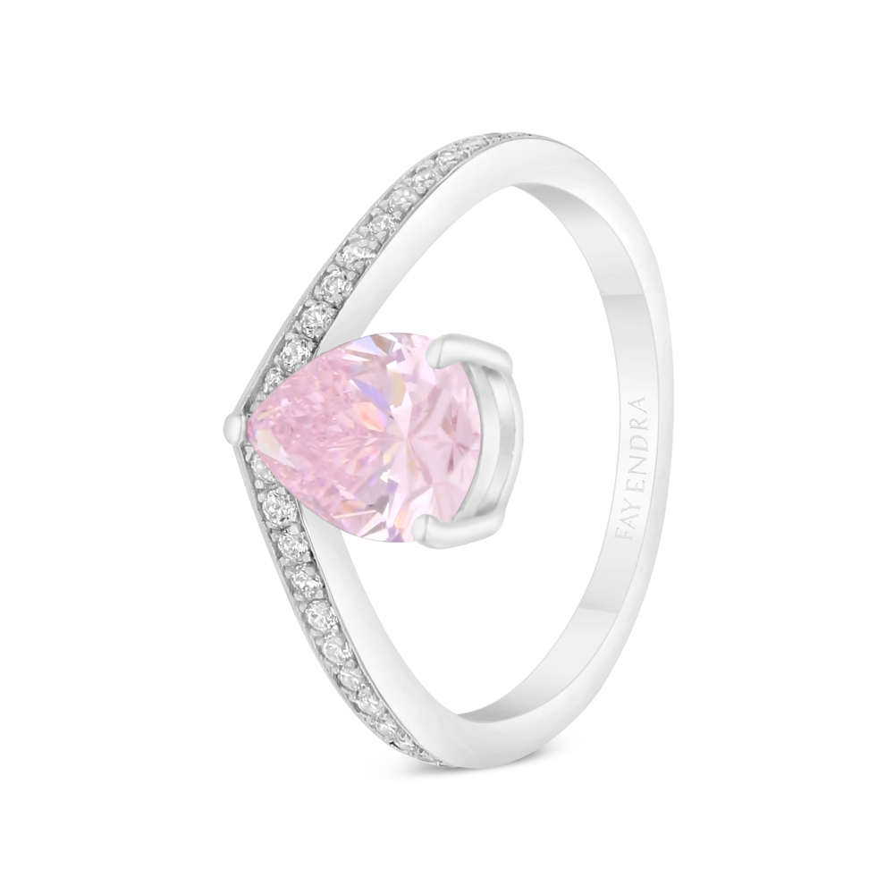 Sterling Silver 925 Ring Rhodium Plated Embedded With Pink Zircon And White CZ