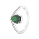 Sterling Silver 925 Ring Rhodium Plated Embedded With Emerald Zircon And White CZ