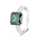 Sterling Silver 925 Ring Rhodium Plated Embedded With Emerald Zircon And White CZ