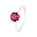 Sterling Silver 925 Ring Rhodium Plated Embedded With Ruby Corundum And White CZ