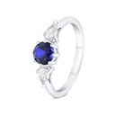 Sterling Silver 925 Ring Rhodium Plated Embedded With Sapphire Corundum And White CZ