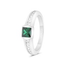 Sterling Silver 925 Ring Rhodium Plated Embedded With Emerald Zircon And White CZ For Men