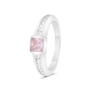 Sterling Silver 925 Ring Rhodium Plated Embedded With Pink Zircon And White CZ