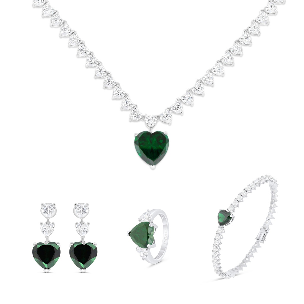 Sterling Silver 925 SET Rhodium Plated Embedded With Emerald Zircon And White CZ