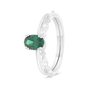 Sterling Silver 925 Ring (Twins) Rhodium Plated Embedded With Emerald Zircon And White CZ